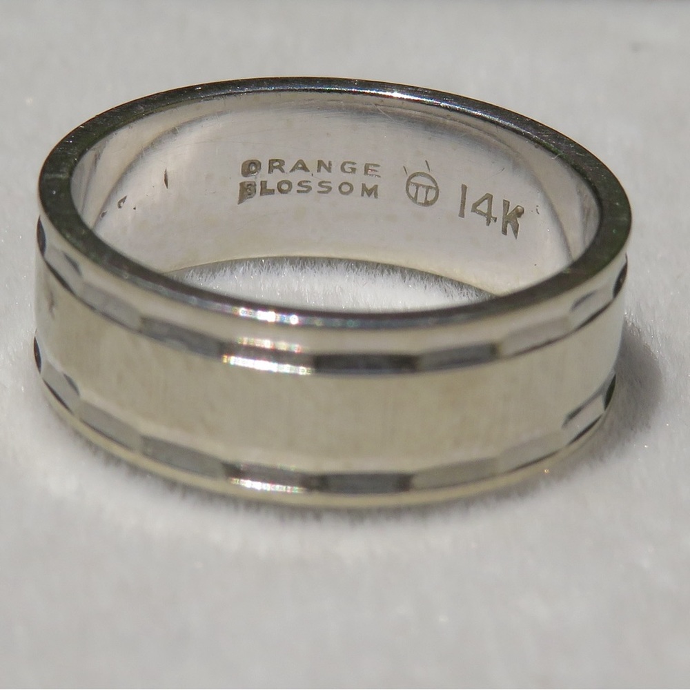 Vintage 14k White Gold Orange Blossom Ring Band 6mm Size 5 3.88g - Picture 8 of 9